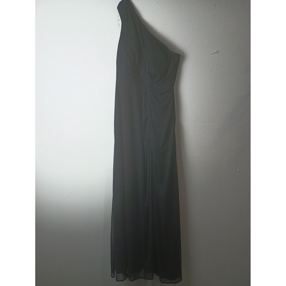 Azazie Black One Shoulder‎ Knot Front Chiffon Maxi Bridesmaid Formal Dress A4